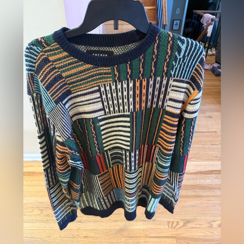 Men’s PacSun Multicolor Patchwork Knit Sweater Size Medium